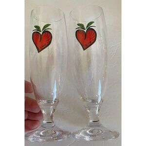 NEW IN BOX Vintage 2 Kosta Boda Ulrica Hydman Vallien Sweden Red Hearts Pilsner
